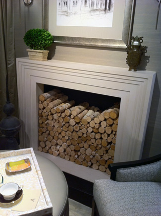 Modern Fireplace filled with Birch Logs